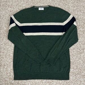 Old Navy Men's Crewneck Striped Sweater in Green, Cream, and Dark Blue - XL Tall